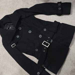 Victoria's Secret Moda International Black Wool Belted Pea Coat